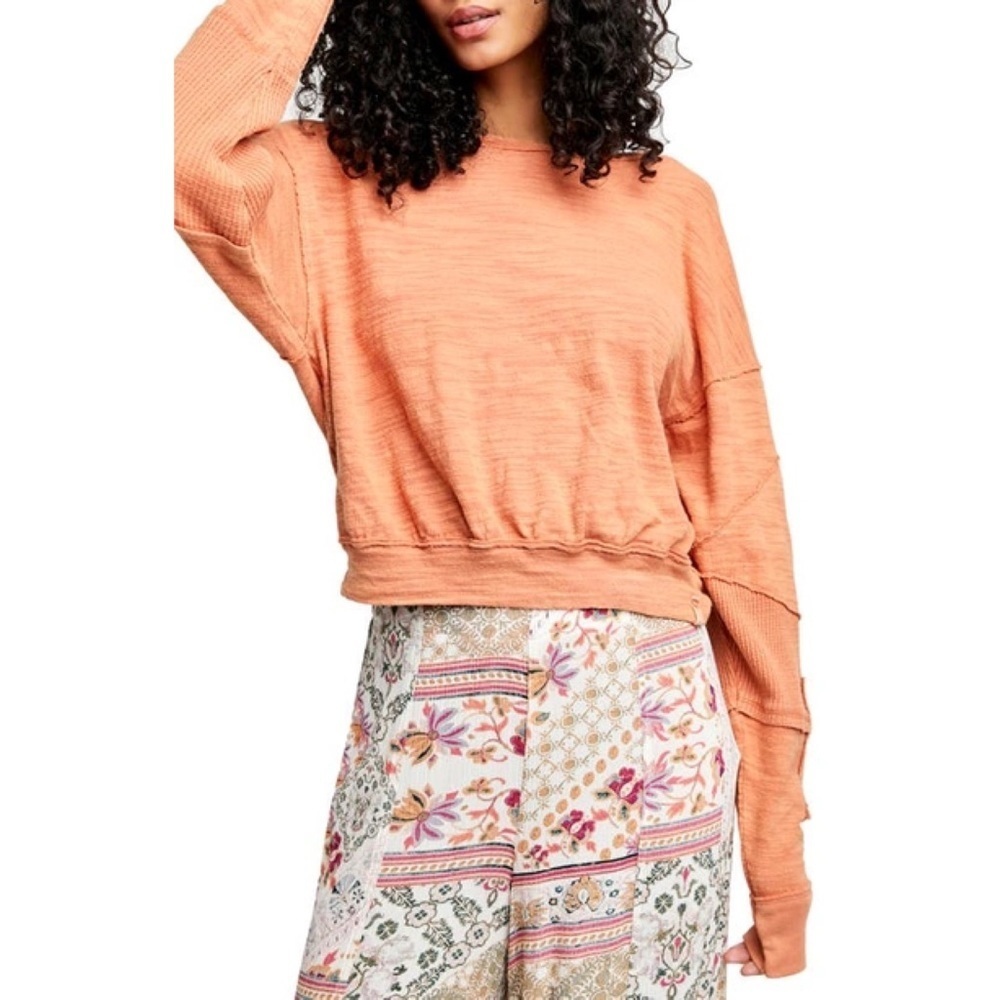 Free People 5 Star Long Sleeve Tee In Sweet Cinnamon Size XS